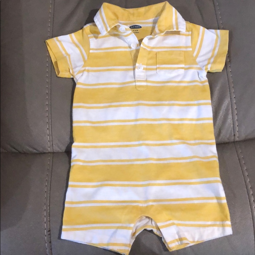 Yellow and white striped romper